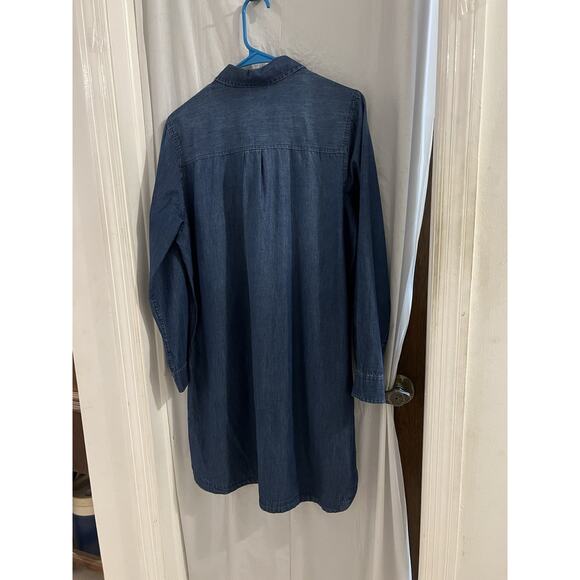 OLD NAVY Shirt Dress L Dark Wash Chambray Denim Shirt Tail Hem Tunic Western EUC - Picture 5 of 6